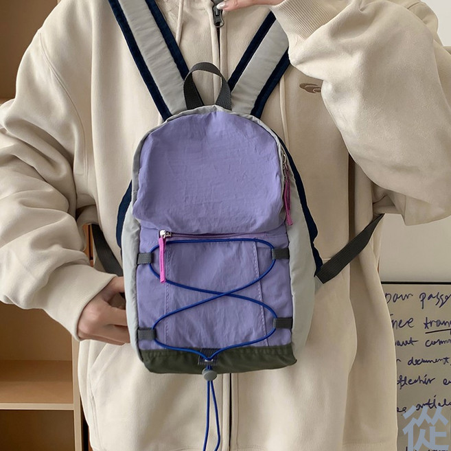 戶外雙肩包抽繩迷你包輕便百搭旅行徒步登山包女輕便旅遊小揹包, 小號(20*10*28cm)