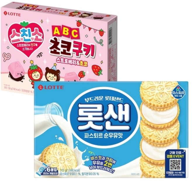 롯샌 파스퇴르 순우유맛 315g x1개+딸기시즌 ABC 초코쿠키 130g x1개, 445g, 1세트