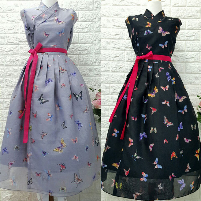 나비 철릭원피스 그레이 블랙 (44-88사이즈) 생활한복 개량한복 빅사이즈 주문제작