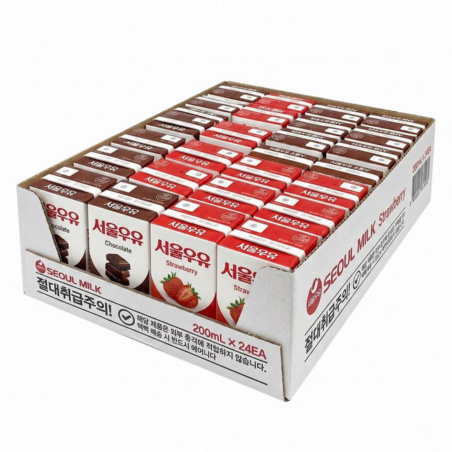 서울우유 멸균우유 딸기 12개+초코x12개(200ml), 24개, 200ml