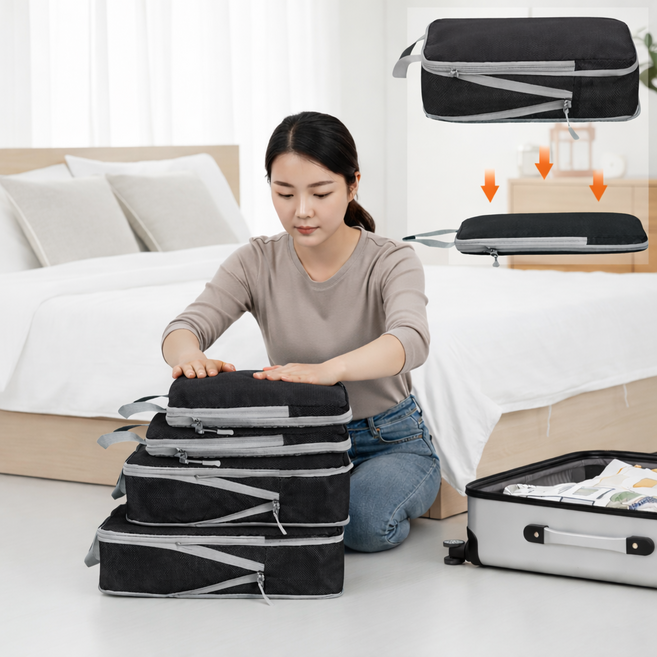캐리어 공간 활용 깔끔하게 정리되는 여행 압축 수납 파우치 세트