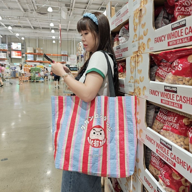 隆探吉雙織帶粉色大容量條色達摩不倒翁福神環保時尚手提袋