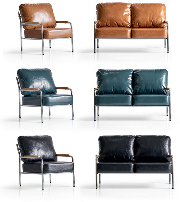 까사누리 카페 매장 소파 모던 레트로 가죽소파 업소용 1인 2인 세트, 블랙, 블루