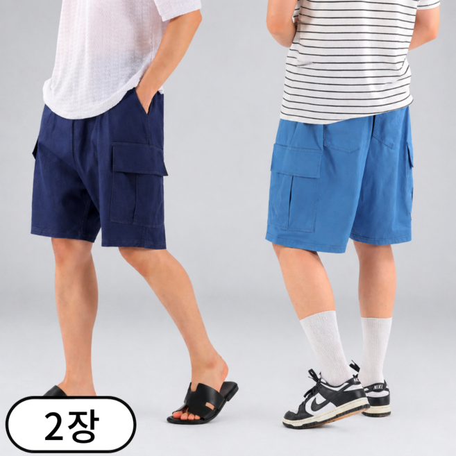 [1+1] 남녀공용 카고 반바지 텐셀 쿨링 밴딩 하프팬츠 여름 (6649-2)