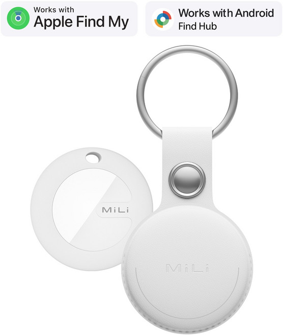 MiLi 미태그 듀얼 위치추적기 삼성 갤럭시 스마트태그 애플 에어태그 가죽케이스 미아방지, 1개, 가죽케이스 x 화이트