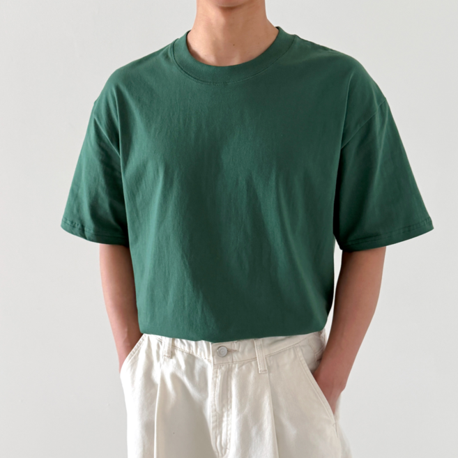 제시본 남녀공용 고급 특양면 오버핏 반팔 티셔츠 비침없는 순면100% 무지 라운드 반팔티 빅사이즈