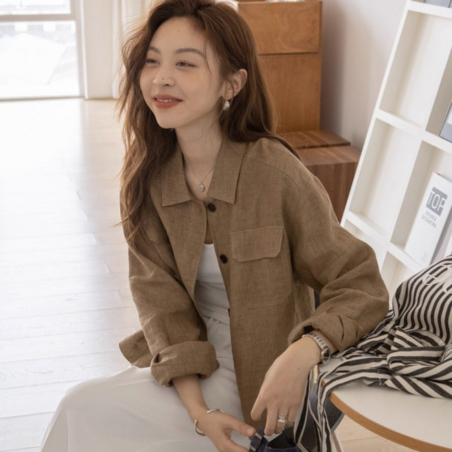 에쥬아 긴팔 마 셔츠자켓 간절기 얇은 셔츠블라우스 어깨 숄 가디건