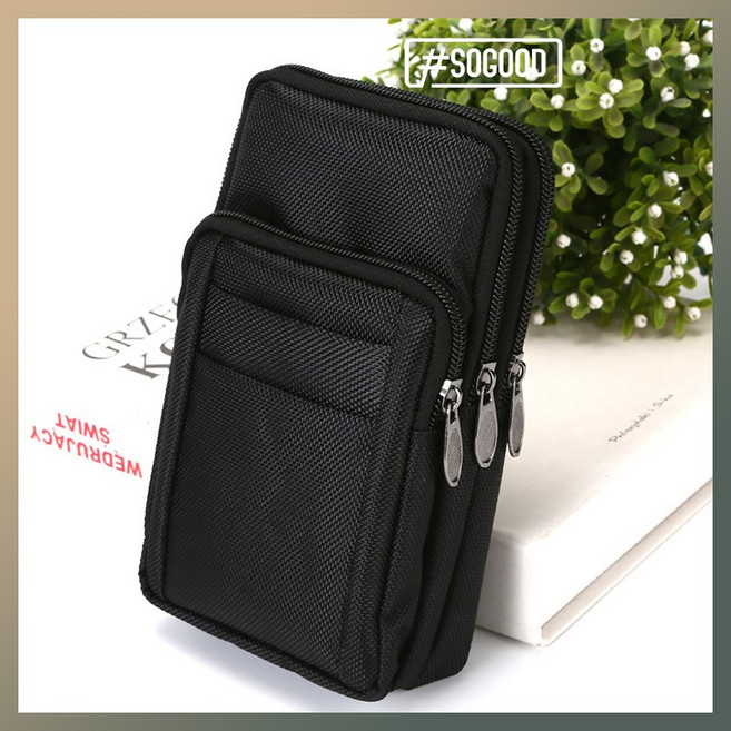 多用三層尼龍手機腰包, 三層尼龍包-黑色, 1個