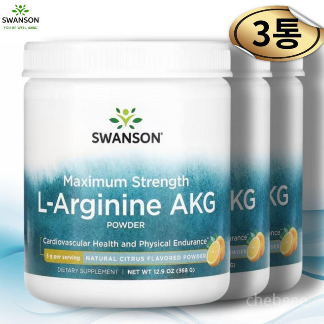 Swanson 최대 강도 L-아르기닌 AKG 파우더 시트러스 5g L-Arginine, 3개