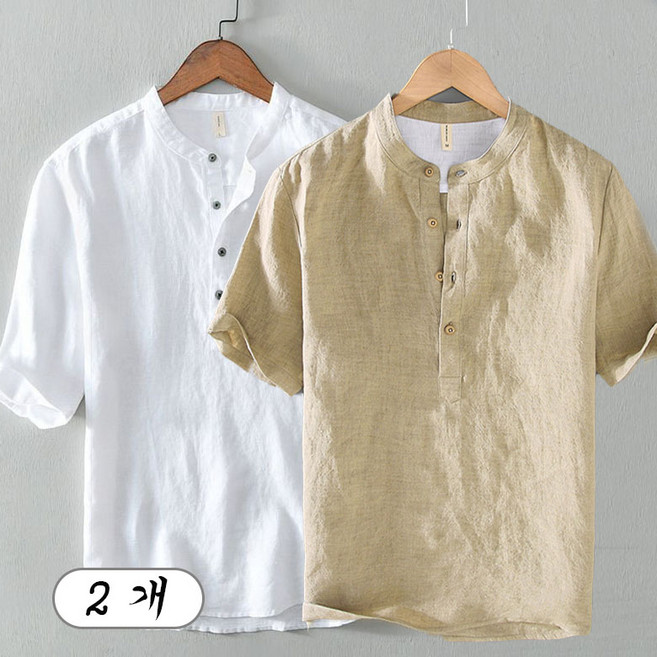 1+1 남성 린넨셔츠 면마 반팔티 2장 세트