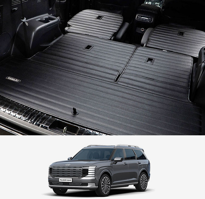 카마루 디올뉴 팰리세이드 LX3 (24년12월 ~ 현재) 럭스 가죽 풀커버 트렁크매트 A+B 파트, 하이브리드  3열 자동폴딩, 9인승