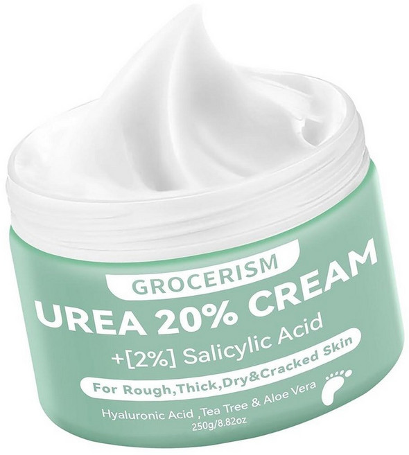 Grocerism 우레아 크림 40% 발 플러스 2% 살리실산 150g(5.3온스) || 풋 및 핸드 최대 강도 히알루론산 티트리 알로에 베라 함유 딥 보습 굳은살 제거제, 150g, 1