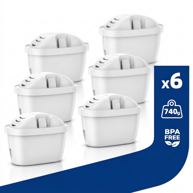 Klamol 필터(브리타 정수기 맥스트라 필터 호환) 6개입 브리타 호환 필터 물속 불순물 및 잡냄새 감소, 1세트, Klamol_K110_6x