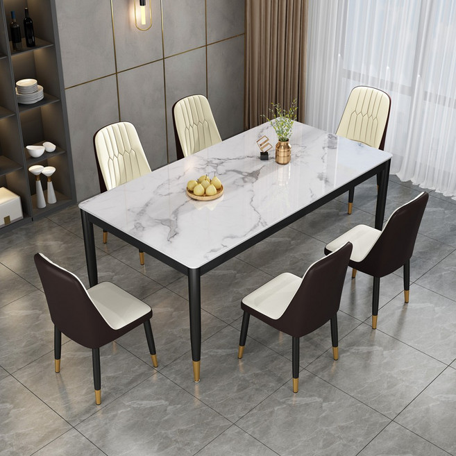 아우스 KC 6인용 4인용식탁세트 대리석무늬 강화유리식탁 세트 모던식탁의자 북유럽풍식탁 다이닝테이블 식탁세트의자, 6인용 식탁세트 (130x80cm) 표준형 화이트