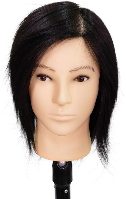 BEUGA(뷰가) 인모 100프로 스페셜 남자 연습용 통가발 A타입 큰 두상 블랙 헤어 커트 드라이 아이롱 펌 염색 미용 연습 가발, 1개