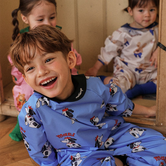 마티앙쥬 아기 유아 방수 전신 촉감놀이 미술가운, 블루 달마시안