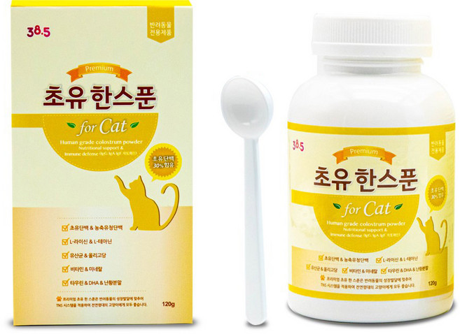 38.5 고양이 면역강화 초유영양제 초유한스푼 고양이 초유 락토페린 엘라이신 타우린, 면역/항산화, 2g, 1개