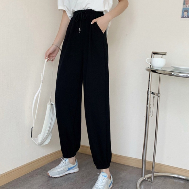 HanVo 束口哈倫棉褲 寬鬆休閒百搭長褲 舒適女生衣著