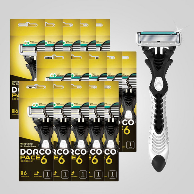 도루코 면도기 페이스6 일회용 6중날 휴대용 면도기, 15세트, 1개입