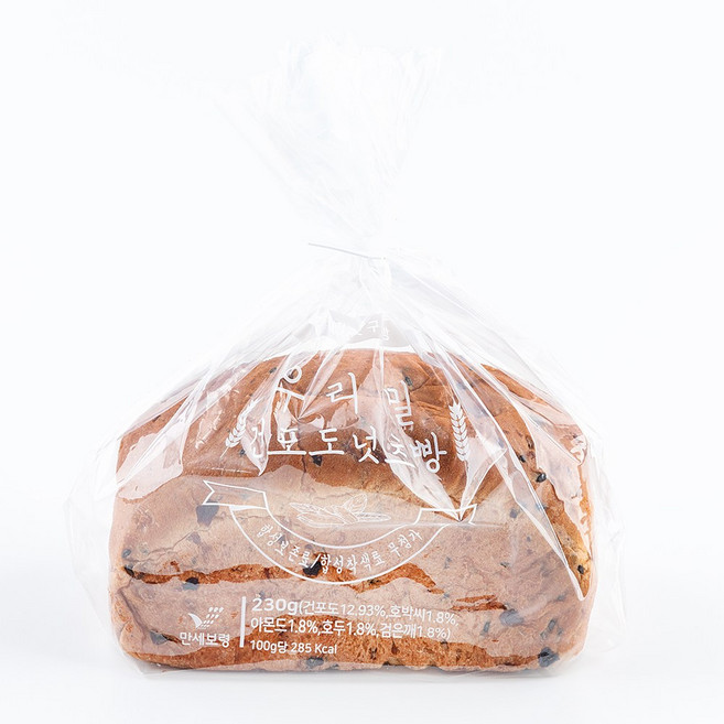 [위밀] 100% 우리밀 건포도 견과 넛츠빵 230g 통밀빵 통밀식빵 식사빵, 2개