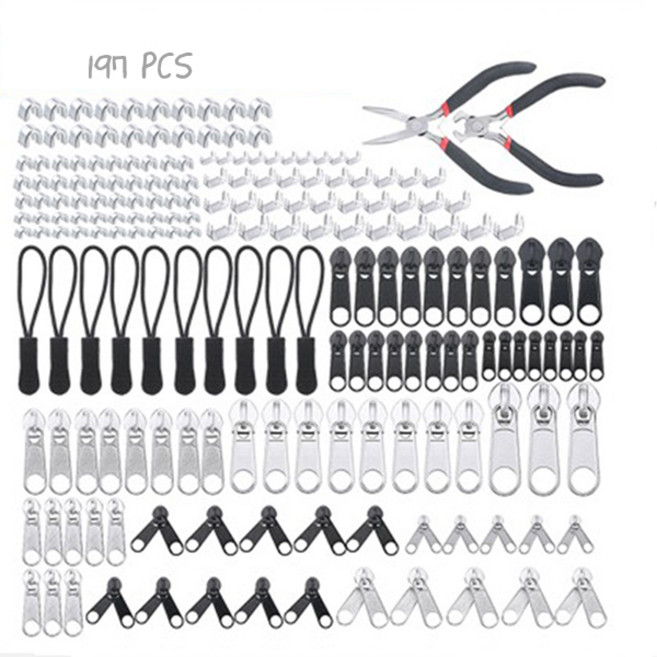 만능 셀프 지퍼 수리 세트 가방 의류, 1개, 197개입