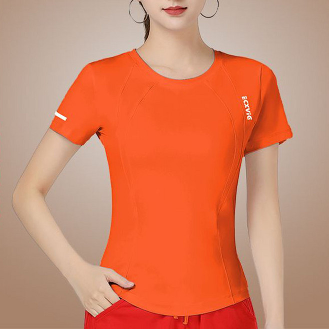 ROYALBELLE 여성 라운드넥 슬림핏 버전 속건 얇은 반팔 운동 티셔츠