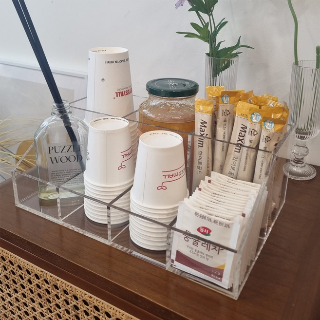 탕비실 정리함 아크릴 보관케이스 종이컵꽂이통 커피 보관함 수납함 간식, 1개, 투명-대형