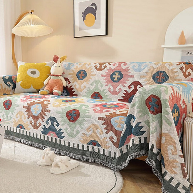 리빙픽 양면 보헤미안 기하학 패턴 소파 커버, 1개, 혼합색상