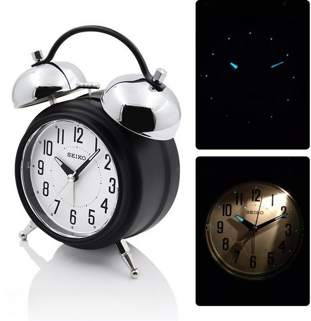 세이코 SEIKO 스누즈 야광 시끄러운 자명종 대형 탁상 알람시계 QHK051, 18.3x14.2x6.8cm, 뉴서브블랙(화이트페이스)QHK907K