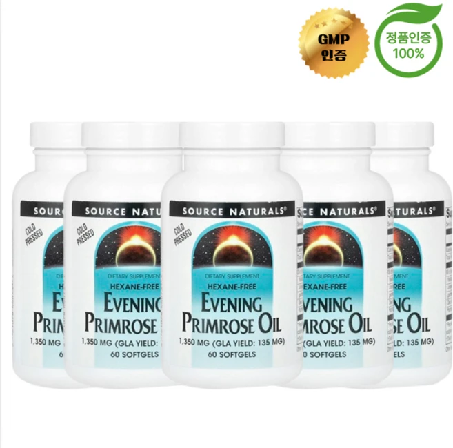 3+2 소스 내추럴스 달맞이꽃 오일 1350mg 소프트젤 60정, 5개 - 쿠팡