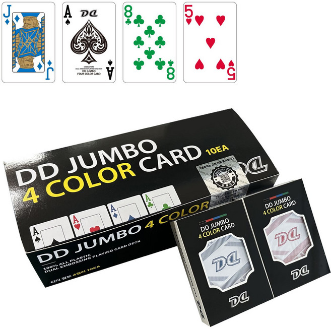 DD 점보 4컬러 카드 홀덤카드 대회용 플레잉 게임카드, 10개, 레드+블루
