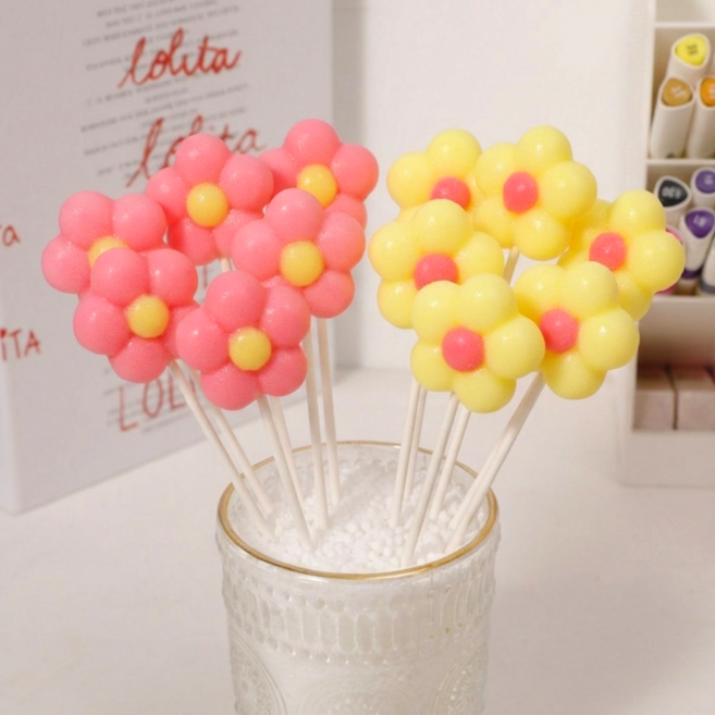 캔디마켓 웨이톡톡 꽃모양 캔디롤리팝 무설탕 수제막대사탕 딸기향, 12개, 13g