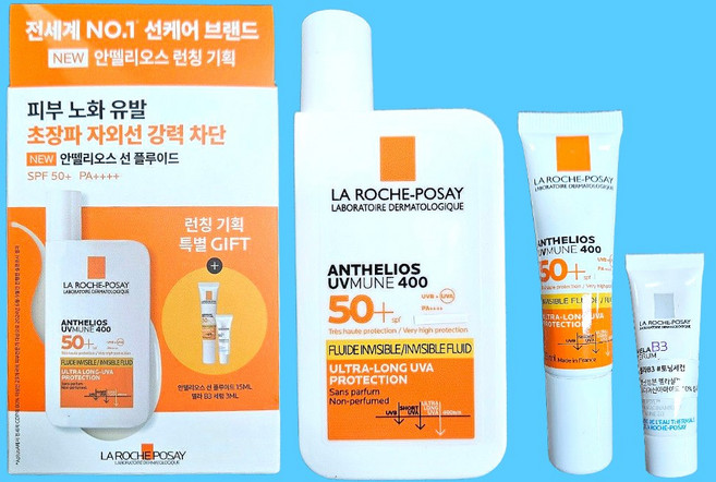 La Roche Posay 라로슈포제 안뗄리오스 인비저블 플루이드 선 플루이드 (SPF50+) 50ml+15ml+멜라B3 세럼