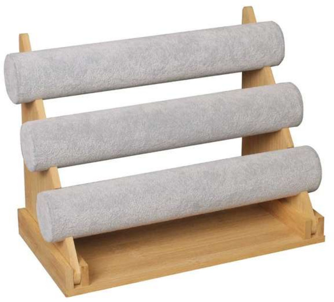 3단 주얼리 시계 팔찌 진열대 1개, 그레이 벨벳