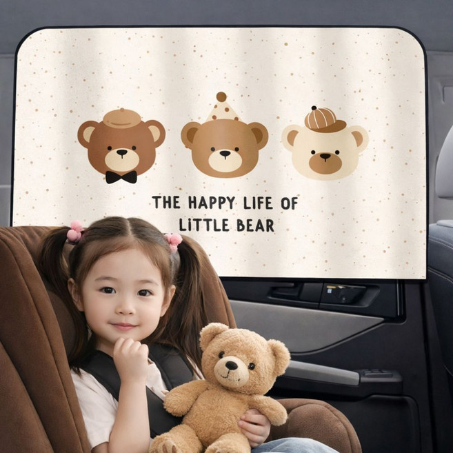 유또 자동차 차량용 커튼 자석 창문 햇빛가리개, 1개, 곰세마리