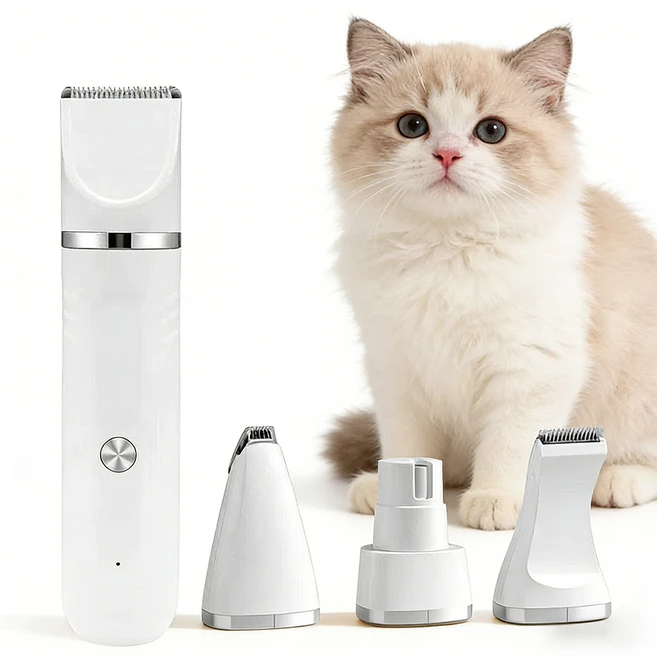 JcOuni 4in1 다용도 반려동물 미용기 강아지 고양이 바리깡 이발기 저소음, 1개, 하얀색 - 쿠팡