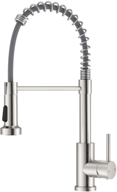 APPASO 풀다운 스프레이어가 있는 주방 싱크대 수도꼭지 브러시 니켈 상업용 스테인리스 스프링 온수 및 냉수 파이프 포함, 1개