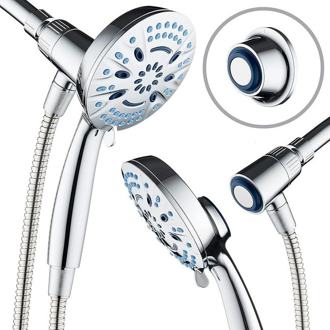 AquaCare Magneton 8-setting Magnetic Docking Hand Shower with Built-in Filter - On/Off Filtration, 마그네틱 고압 8가지 설정 핸드헬드 샤워 헤드, 크롬