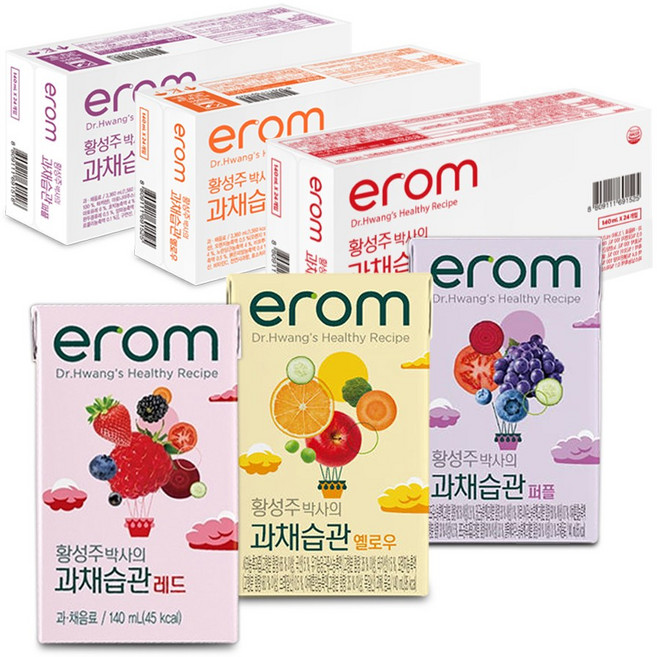 이롬 황성주박사의 과채습관 혼합주스 3종 (퍼플 24팩+옐로우 24팩+레드 24팩) 140ml/72팩, 140ml