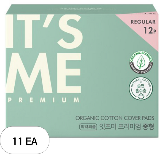 잇츠미 프리미엄 생리대 날개형, 중형, 12개입, 11개
