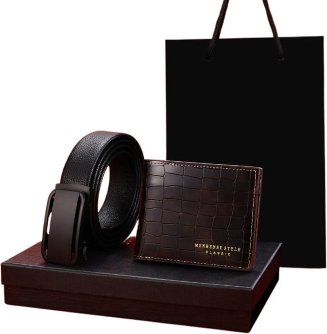남성용 명품 선물용 가죽 반지갑 (지갑+벨트+기프트박스)