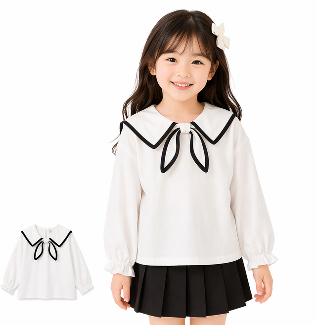 여아 블라우스 유아동 봄가을 긴팔 상의 프릴 카라 아동셔츠 키즈 셔링