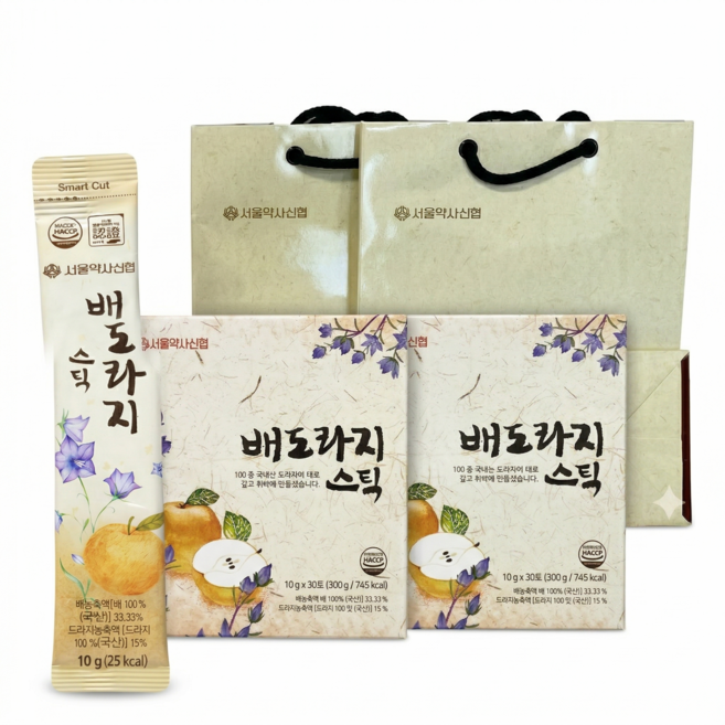 빙리치 프리미엄 배도라지 국내산 스틱 60포 선물세트+쇼핑백, 10g, 60개