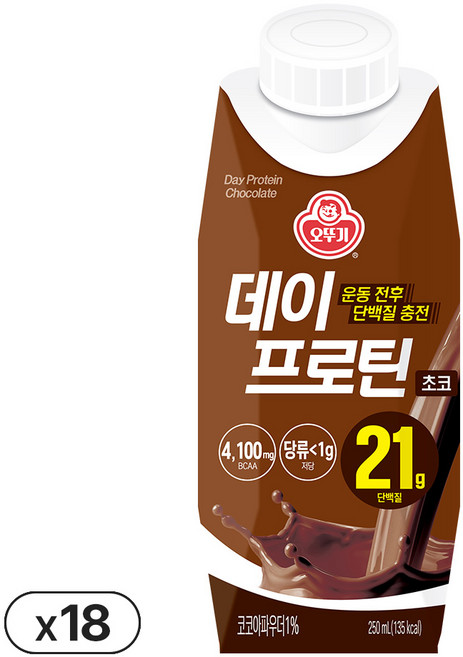 오뚜기 데이프로틴 초코, 18개, 250ml