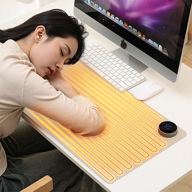 린보 터치스크린 스마트 5단 온열조절 키보드 마우스 발열 장패드 온열 마우스패드, 베이지, 80 x 33 cm