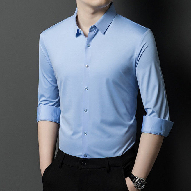 [웨일쓰] 남성 무지 캐주얼 긴팔 셔츠 깔끔한 남자 구김 방지 비즈니스 고급 남방 와이셔츠