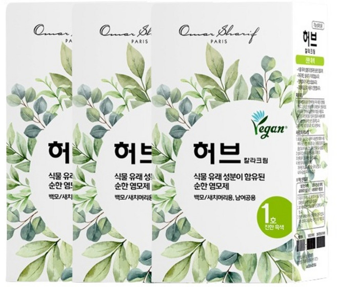 동성제약 허브 칼라크림 염모제, 1호 진한흑색, 3개