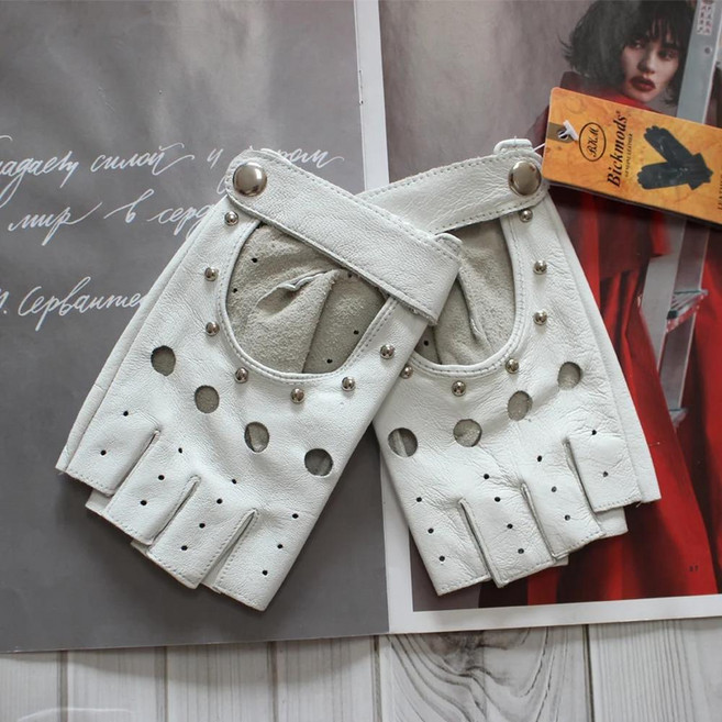 양가죽 하프 핑거 장갑 얇은 공중 안감 통기성 가죽 야외 운전 컬러 여름, D. 7.5, 3. WHITE, 1개