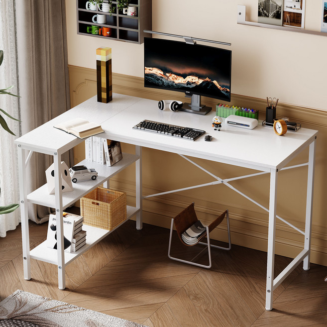 L형 컴퓨터 책상 사무용 게이밍 학습 책상 침실 거실 식탁 1200, 화이트