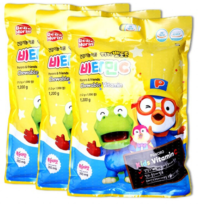 뽀로로 복숭아맛 유아 비타민C, 1000정, 3개